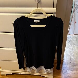 Calvin Klein Navy Long Sleeve Top with Striped Hem